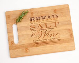 bread salt wine 8.5x11 engraved bamboo wood cutting board housewarming gift, poem quote from it's a wonderful life realtor closing gift idea charcuterie butter board