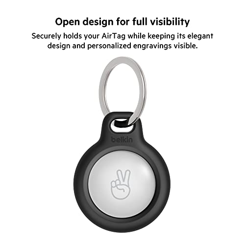 Belkin Apple AirTag Secure Holder with Key Ring - Durable Scratch Resistant Case With Open Face & Raised Edges - Protective AirTag Keychain Accessory For Keys, Pets, Luggage & More - Black