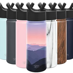 Simple Modern Kids Water Bottle with Straw Lid Vacuum Insulated Stainless Steel Metal Thermos Bottles | Reusable Leak Proof BPA-Free Flask for School | Summit Collection | 18oz, Alpenglow