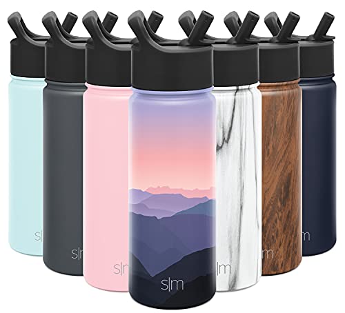 Simple Modern Kids Water Bottle with Straw Lid Vacuum Insulated Stainless Steel Metal Thermos Bottles | Reusable Leak Proof BPA-Free Flask for School | Summit Collection | 18oz, Alpenglow