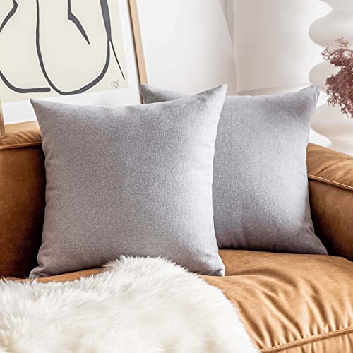 Home Brilliant Gray Pillow Covers Decorative Throw Pillows for Couch Cotton Linen Throw Pillow Cases for Sofa Nursery Living Room, 18x18 inches, Set of 2, Light Grey