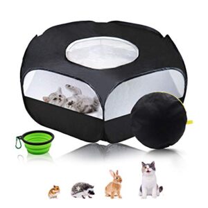 shu small animal playpen,pet playpen with top cover anti escape,foldable breathable transparent for dog cat bunny puppy rabbits guinea pig hamster chinchillas cage