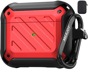maxjoy for airpods 3 case cover 2021, airpods 3 protective case gen 3 rugged hard shell shockproof cover with keychain compatible with apple airpods 3rd generation charging case 2021, red