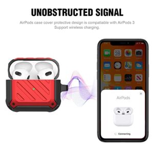 Maxjoy for Airpods 3 Case Cover 2021, Airpods 3 Protective Case Gen 3 Rugged Hard Shell Shockproof Cover with Keychain Compatible with Apple Airpods 3rd Generation Charging Case 2021, Red