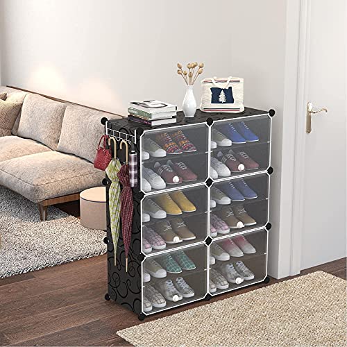 WerkWeit Portable Shoe Storage 6-Tier Shoes Rack 24 Pairs Plastic Cube Storage Tower Shelves for Storage Shoe Cabinet Shoe Rack for Entryway, Hallway and Closet for Shoes, Slippers, Boots Storage