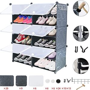 WerkWeit Portable Shoe Storage 6-Tier Shoes Rack 24 Pairs Plastic Cube Storage Tower Shelves for Storage Shoe Cabinet Shoe Rack for Entryway, Hallway and Closet for Shoes, Slippers, Boots Storage