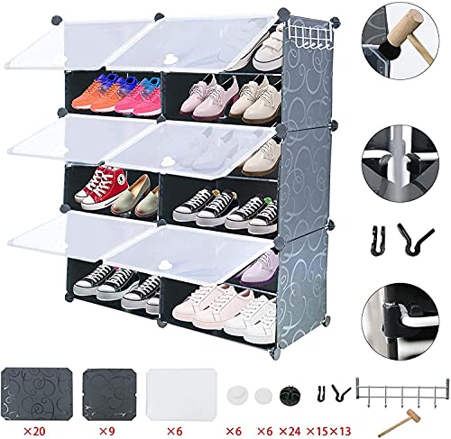 WerkWeit Portable Shoe Storage 6-Tier Shoes Rack 24 Pairs Plastic Cube Storage Tower Shelves for Storage Shoe Cabinet Shoe Rack for Entryway, Hallway and Closet for Shoes, Slippers, Boots Storage