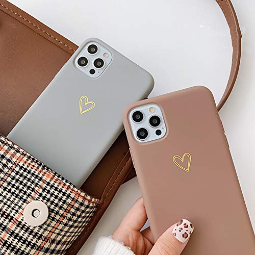 Ownest Compatible for iPhone 11 Pro Case for Soft Liquid Silicone Heart Pattern Slim Protective Shockproof Case for Women Girls for iPhone 11 Pro-Brown