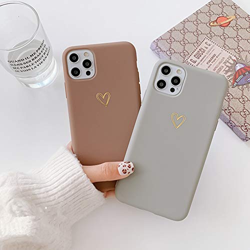 Ownest Compatible for iPhone 11 Pro Case for Soft Liquid Silicone Heart Pattern Slim Protective Shockproof Case for Women Girls for iPhone 11 Pro-Brown