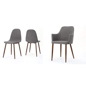 christopher knight home 301730 raina mid-century modern fabric dining chairs, 2-pcs set, light grey/dark brown & zeila mid-century modern fabric dining chair, 2-pcs set, light grey/dark brown