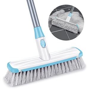 sevenmax floor scrub brush with long handle, deck grout brush 2 in 1 scrubber brush stiff bristles adjustable carpet cleaning brush for kitchen, tub, bathroom, tile