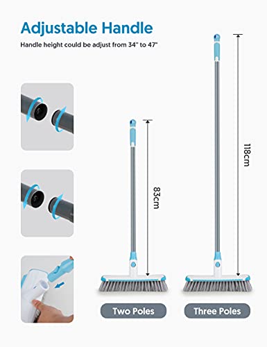 SEVENMAX Floor Scrub Brush with Long Handle, Deck Grout Brush 2 in 1 Scrubber Brush Stiff Bristles Adjustable Carpet Cleaning Brush for Kitchen, Tub, Bathroom, Tile