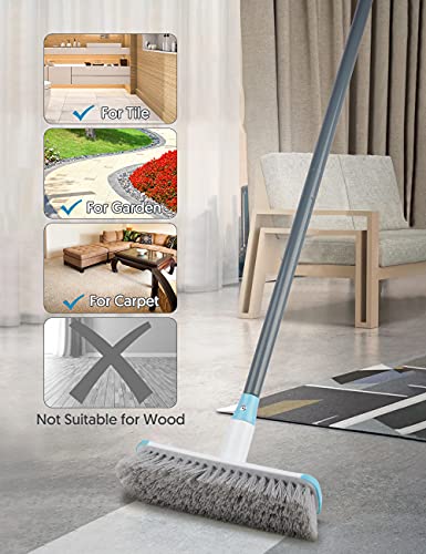 SEVENMAX Floor Scrub Brush with Long Handle, Deck Grout Brush 2 in 1 Scrubber Brush Stiff Bristles Adjustable Carpet Cleaning Brush for Kitchen, Tub, Bathroom, Tile