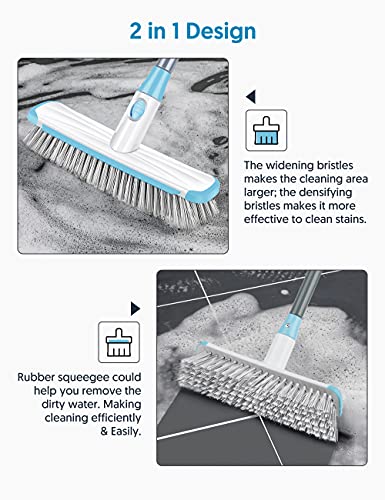 SEVENMAX Floor Scrub Brush with Long Handle, Deck Grout Brush 2 in 1 Scrubber Brush Stiff Bristles Adjustable Carpet Cleaning Brush for Kitchen, Tub, Bathroom, Tile