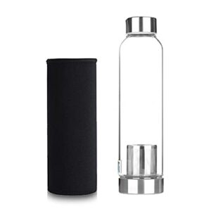 nc glass water bottles with infuser strainer 18oz glass water bottle with stainless steel filter leak proof tea tumbler with nylon protective sleeve (black, 18oz)