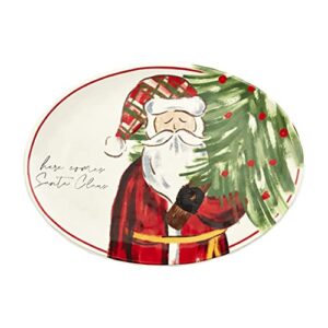 mud pie dolomite here comes santa christmas platter, multi, 14" x 19"