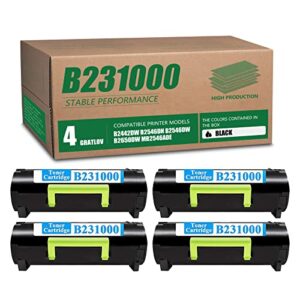 4 pack compatible b2338 / b231000 remanufactured toner cartridge replacement for lexmark b2442dw b2546dn b2546dw b2650dw mb2338adw mb2546ade mb2650ade mb2650adwe printer toner cartridge (black).