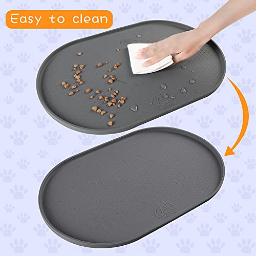 Yacee Silicone Dog Food Mat Waterproof, Easy Clean in Dishwasher, Pet and Cat Mats 0.5" Raised Edges, Placemat Tray to Stop Food Spills and Water Bowl Messes on Floor Large (Small, Gray)