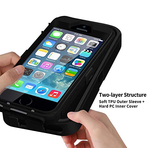 ACAGET iPhone 5S Case, iPhone SE 2016 Case, iPhone 5 Case Heavy Duty Protective Armor Shock-Absorbing Dual Layer Rubber TPU + PC Cover Non-Slip Bumper Phone Cases for iPhone 5S/SE/5 Black