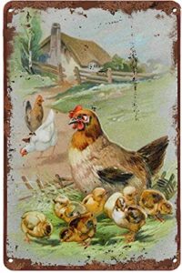 vintage tin sign antique easter tin sign chickens metal sign retro wall decor for home cafes office store pubs club sign gift 12 x 8 inch plaque tin sign