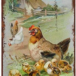 Vintage Tin Sign Antique Easter Tin Sign Chickens Metal Sign Retro Wall Decor for Home Cafes Office Store Pubs Club Sign Gift 12 X 8 INCH Plaque Tin Sign