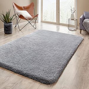 chloelov soft thick fluffy faux fur area rug for living room 5' x 8', luxury plush shaggy fuzzy bedside rugs for bedroom dorm nursery, no-slip large furry cozy accent carpet mats for sofa floor, grey