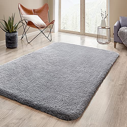 Chloelov Soft Thick Fluffy Faux Fur Area Rug for Living Room 5' x 8', Luxury Plush Shaggy Fuzzy Bedside Rugs for Bedroom Dorm Nursery, No-Slip Large Furry Cozy Accent Carpet Mats for Sofa Floor, Grey