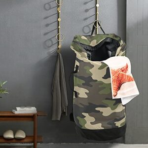 Ollabaky Modern Camouflage Laundry Bag Backpack, Durable Nylon Laundry Backpack with Adjustable Shoulder Strap and Drawstring Closure, Hanging Laundry Bag for Home Laundromat College Travel