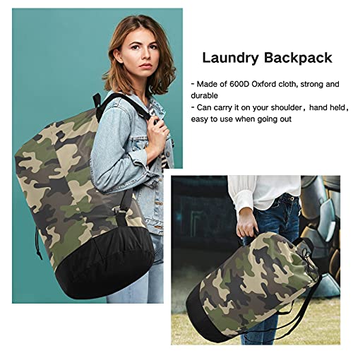 Ollabaky Modern Camouflage Laundry Bag Backpack, Durable Nylon Laundry Backpack with Adjustable Shoulder Strap and Drawstring Closure, Hanging Laundry Bag for Home Laundromat College Travel