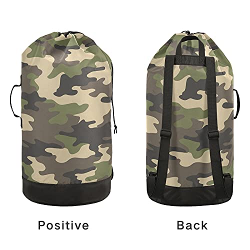 Ollabaky Modern Camouflage Laundry Bag Backpack, Durable Nylon Laundry Backpack with Adjustable Shoulder Strap and Drawstring Closure, Hanging Laundry Bag for Home Laundromat College Travel