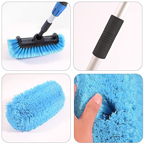 Car Wash Brush with Long Handle(5FT-11FT),12" Blue Brush Head,Water Flow Extension Pole with an ON/OFF Switch,Car Washing Brush with Hose Attachment for Car,Truck,SUV,RV and Other Surface Cleaning