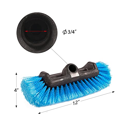 Car Wash Brush with Long Handle(5FT-11FT),12" Blue Brush Head,Water Flow Extension Pole with an ON/OFF Switch,Car Washing Brush with Hose Attachment for Car,Truck,SUV,RV and Other Surface Cleaning