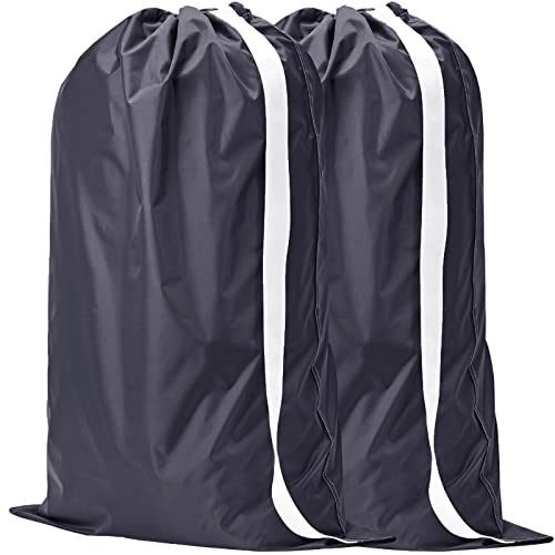 NICOGENA 2 Pack Laundry Bag with Shoulder Strap, Sturdy Drawstring Rips and Tears Resistant Nylon Fabric, Collapsible Large Clothes Storage for College, Grey