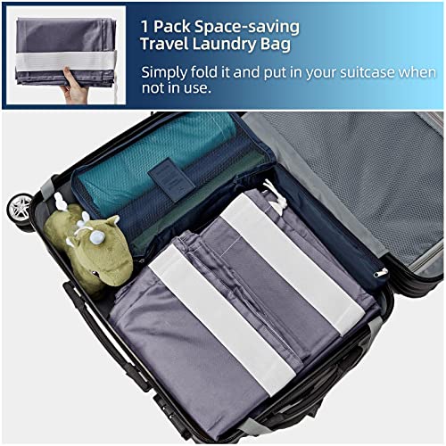 NICOGENA 2 Pack Laundry Bag with Shoulder Strap, Sturdy Drawstring Rips and Tears Resistant Nylon Fabric, Collapsible Large Clothes Storage for College, Grey