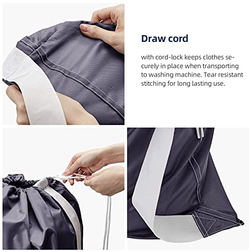 NICOGENA 2 Pack Laundry Bag with Shoulder Strap, Sturdy Drawstring Rips and Tears Resistant Nylon Fabric, Collapsible Large Clothes Storage for College, Grey