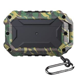 wefor armor designed for airpods pro case cover, full-body protective rugged metal soft silicone airpod pro case with keychain for airpods pro wireless charging case, camo green [front led visible]