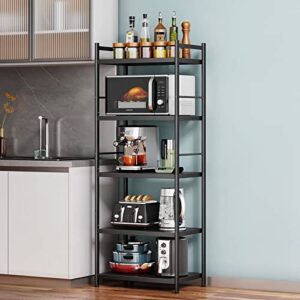 denkee 5-tier kitchen baker's rack, heavy duty free standing baker's rack for kitchens storage with rolling wheels, upgraded industrial microwave oven stand rack (23.6 l x 14.6 w x 62.99 h)