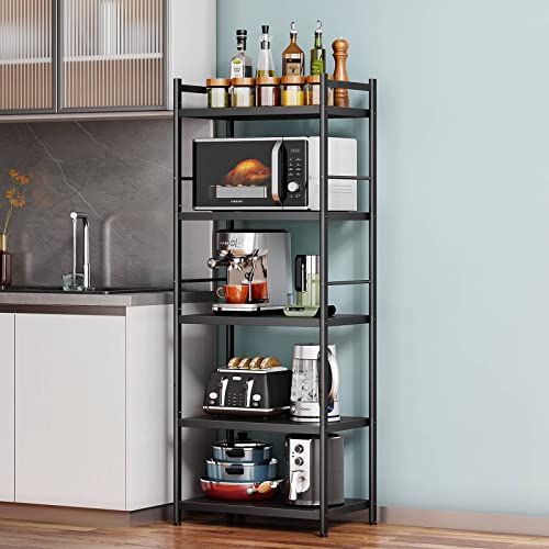 Denkee 5-Tier Kitchen Baker's Rack, Heavy Duty Free Standing Baker's Rack for Kitchens Storage with Rolling Wheels, Upgraded Industrial Microwave Oven Stand Rack (23.6 L x 14.6 W x 62.99 H)