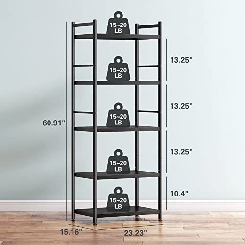 Denkee 5-Tier Kitchen Baker's Rack, Heavy Duty Free Standing Baker's Rack for Kitchens Storage with Rolling Wheels, Upgraded Industrial Microwave Oven Stand Rack (23.6 L x 14.6 W x 62.99 H)