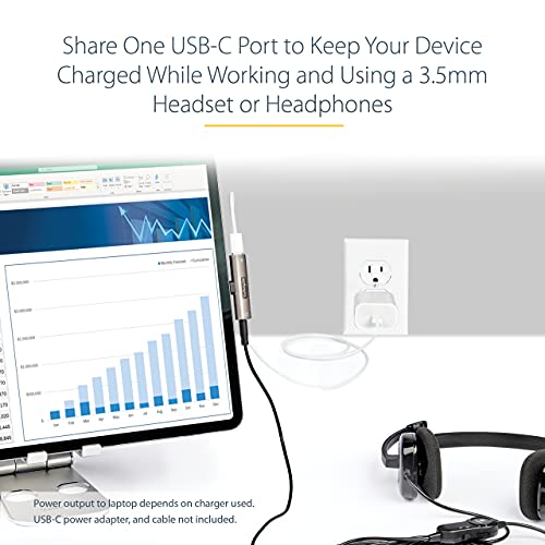 StarTech.com USB C Audio & Charge Adapter - USB-C Audio Adapter w/ 3.5mm TRRS Headphone/Headset Jack and 60W USB Type-C Power Delivery Pass-through Charger - For USB-C Phone/Tablet/Laptop (CDP235APDM)