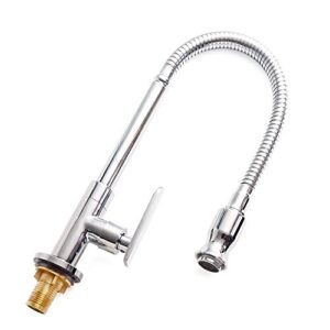 inchant outdoor kitchen sink faucet - 360° rotatable single hole single handle cold water kitchen faucet flexible neck laundry room tap bar garden outdoor faucet, deck mount chrome finish