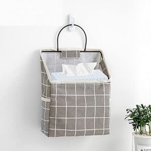 dron tooon fabric wall hanging storage caddy bag over the door pouch organizer for bedroom bathroom kitchen, grey grid