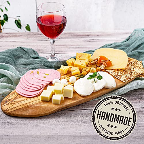 Crystalia Handmade Small Wooden Cutting Board for Kitchen, Natural Olive Wood Cheese Serving Board, Cute Live Edge Cutting Chopping Board with Wooden Spreader for Butter, Jam