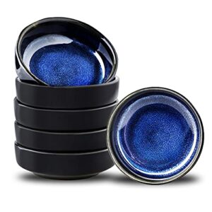 uniidea ceramic soy sauce dishes dipping bowls,pinch condiment bowls,small bowls for side dishes set of 6 3.5 inch,blue with black edge