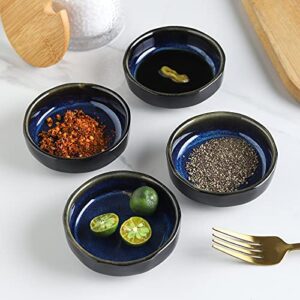 Uniidea Ceramic Soy Sauce Dishes Dipping Bowls,Pinch Condiment Bowls,Small Bowls for Side Dishes Set of 6 3.5 Inch,Blue with Black Edge