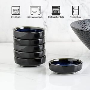 Uniidea Ceramic Soy Sauce Dishes Dipping Bowls,Pinch Condiment Bowls,Small Bowls for Side Dishes Set of 6 3.5 Inch,Blue with Black Edge