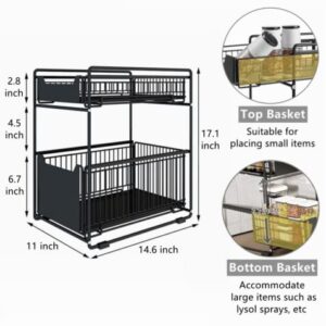 Simple Gear Heavy Duty 2-Tier Under Sink Cabinet Organizers with Sliding Storage Drawer, Pull Out Cabinets Organizer Shelf, Steel Shelf Basket Holds up to 150lbs for Kitchen Bathroom Cabinet or Pantry