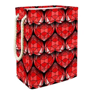 waterproof laundry basket large collapsible laundry hamper with handle 4 detachable rod, red 3d geometric hearts love pattern bedroom storage bin for clothes, toys