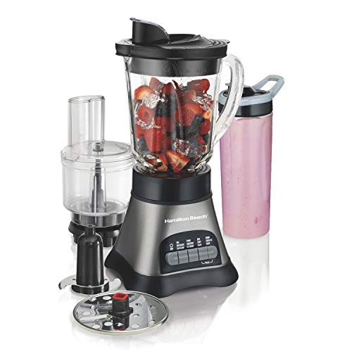 Hamilton Beach Wave Crusher Blender with 40oz Jar, 3-Cup, Grey & Black (58163) & 6-Speed Electric-Hand Mixer, Beaters and Whisk, with Snap-On Storage Case, White