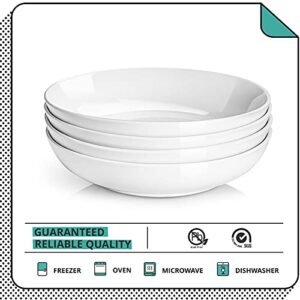 LIFVER 9.75" Large Pasta Bowls, 50 Ounces Salad Bowls Large, White Pasta Bowl Set of 4, Ceramic Pasta Plates Set, Wide Shallow Bowls Set, Microwave Dishwasher Safe